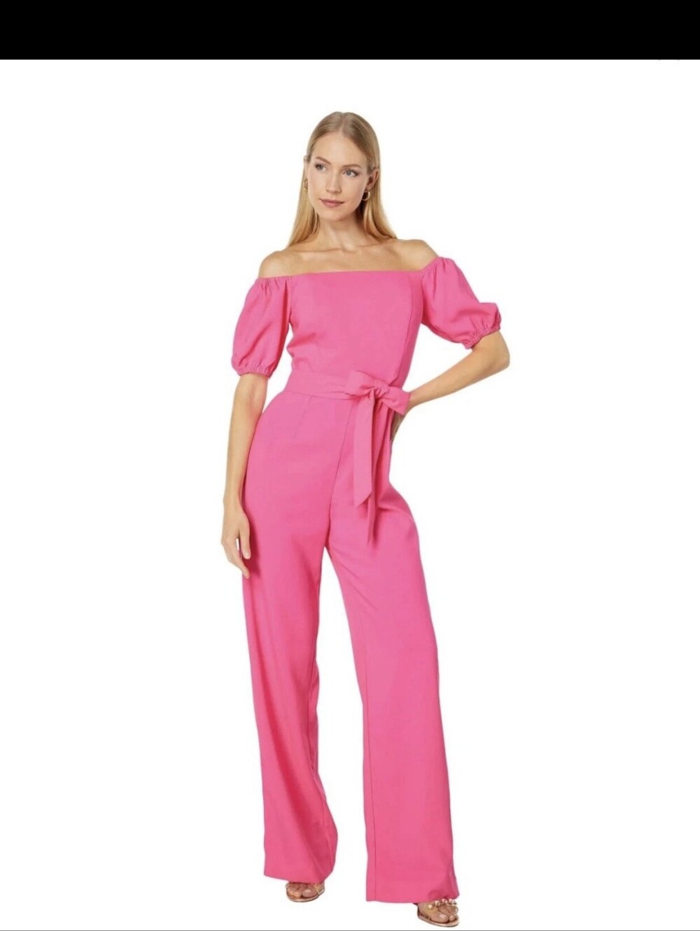 Lilly Pulitzer Jada Off The Shoulder Jumpsuit Bright Pink Isle Belted Womens 12